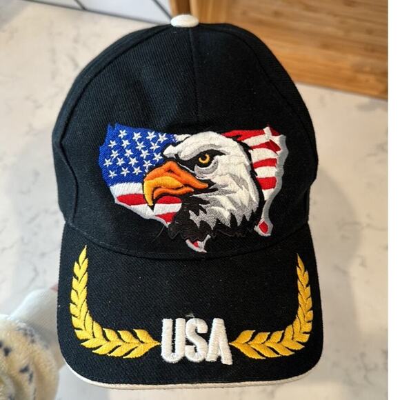 USA embroidered front and back Flag Eagles Hat American black baseball cap - Picture 1 of 9
